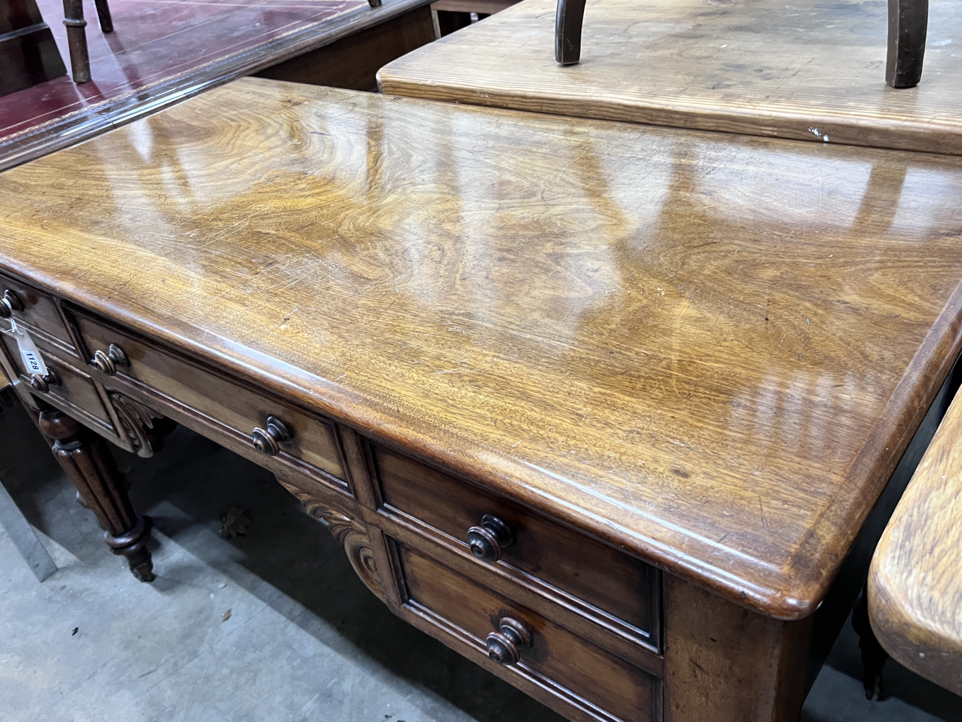 A mid Victorian mahogany kneehole dressing table, width 120cm, depth 59cm, height 75cm